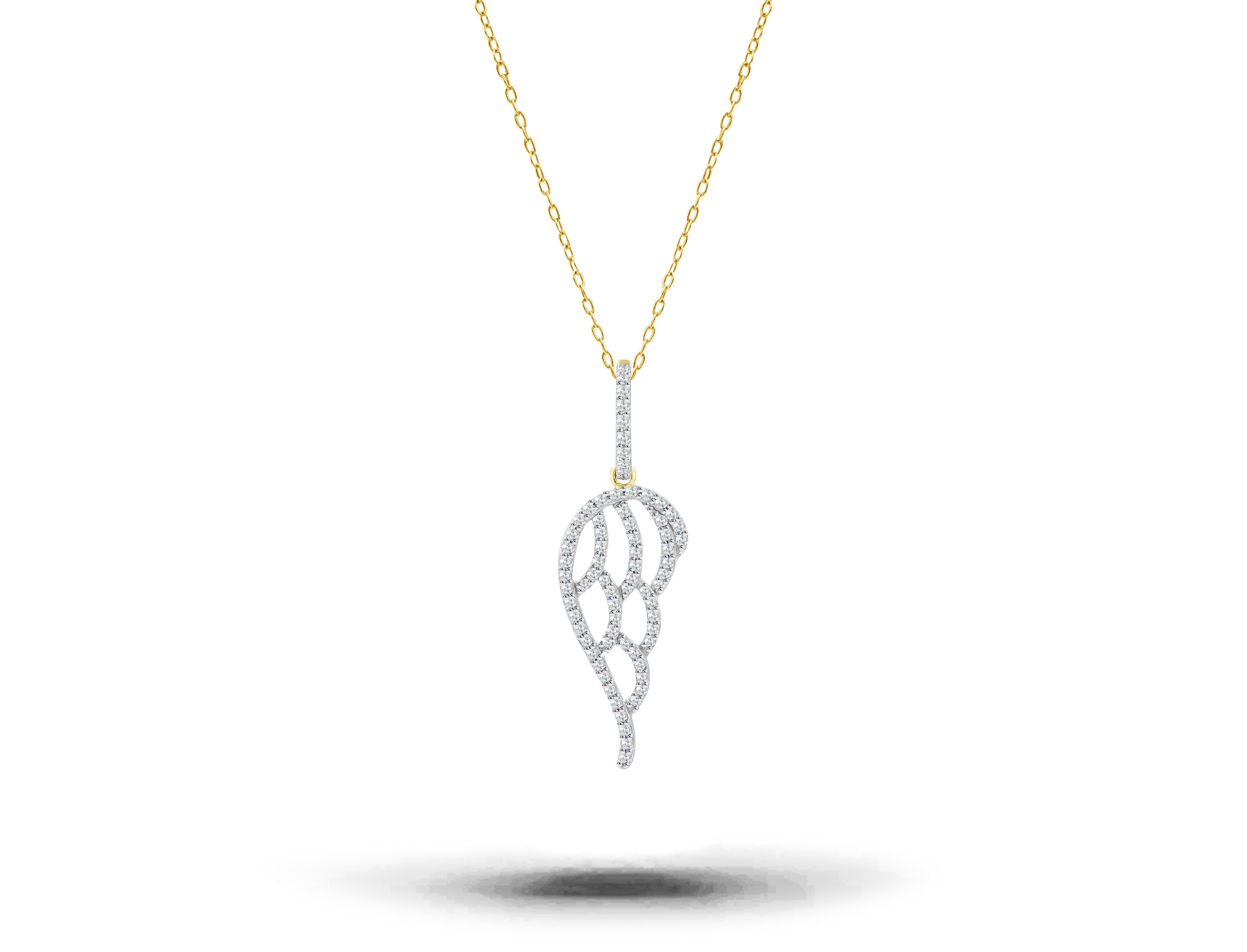Diamond Angel Wing Necklace in 18K Rose Gold / White Gold / Yellow Gold.

A solid gold diamond Angel wings necklace is made with perfection of art. A Spiritual Protect gift for yourself or your loved ones. Genuine, natural diamonds & real solid gold