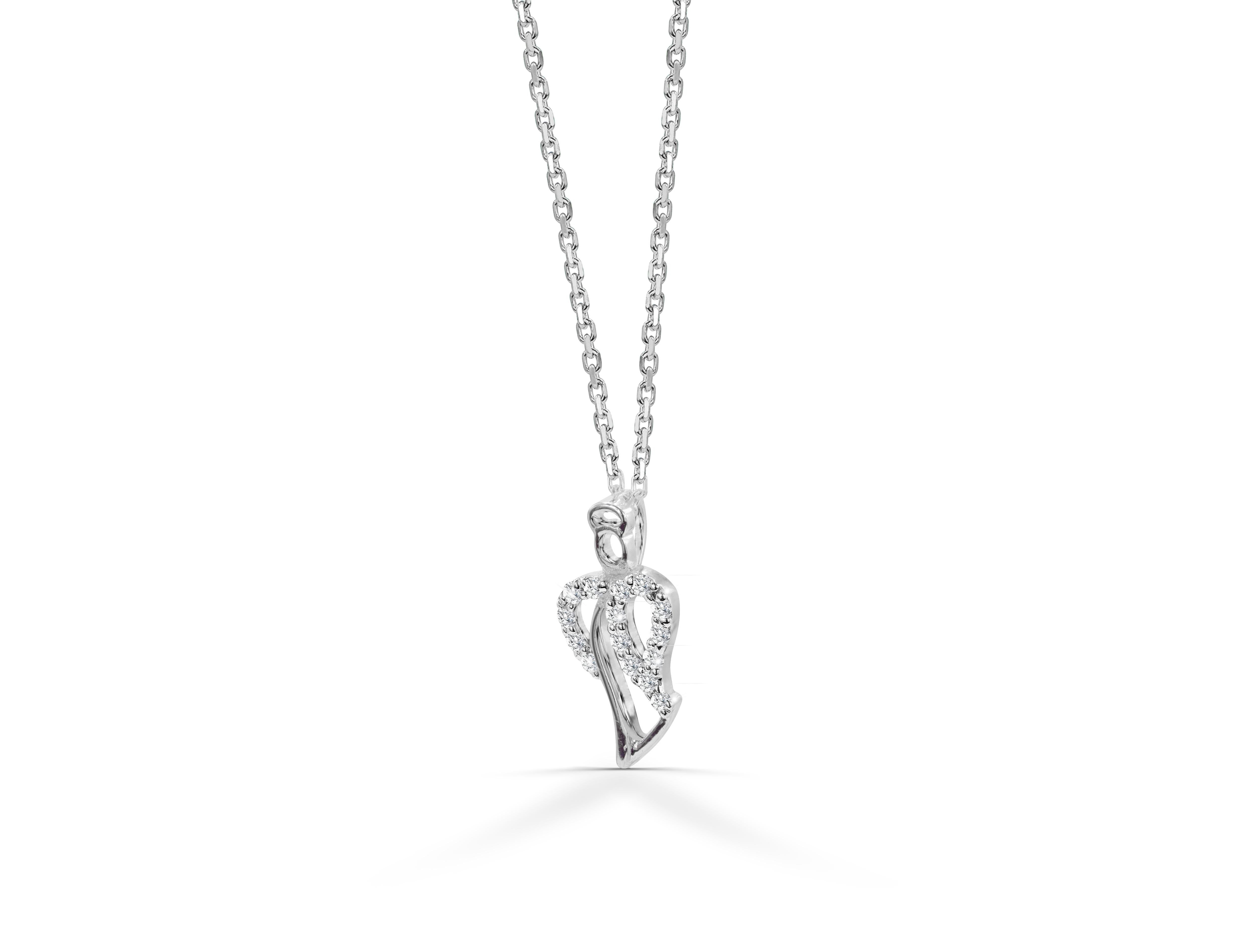 Modern 18k Gold Diamond Angle Necklace Minimalist Heart Guardian Angel Necklace For Sale