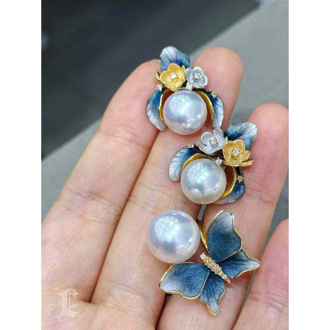 Whispering Garden Diamond Dust & Aurora South Sea Pearl Earrings 2
