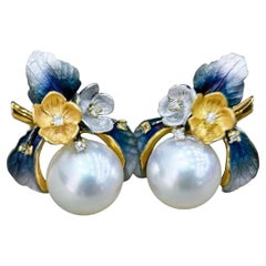Whispering Garden Diamond Dust & Aurora South Sea Pearl Earrings