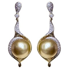 【Lustre Arc】Golden Wave Aurora South Sea Pearl Diamond Drop Earrings