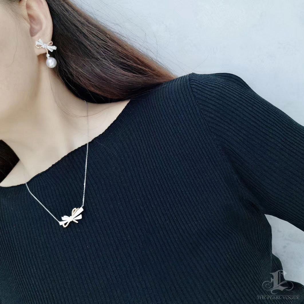 Uncut 【Sculpted Geomet】Ribbon Grace Akoya Pearl Drop Earrings in 18K White & Rose Gold For Sale
