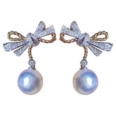 【Pendientes de gota de perla Akoya Arco de Lustre】Ribbon Grace en oro blanco y rosa de 18 quilates