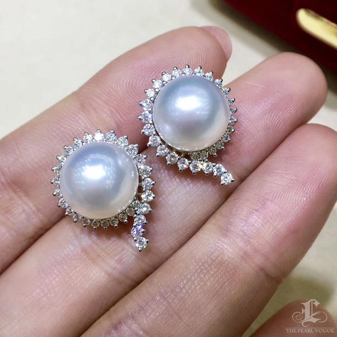 Women's 【Crown Radiance】Sunburst Aurora South Sea Pearl Diamond Earrings For Sale