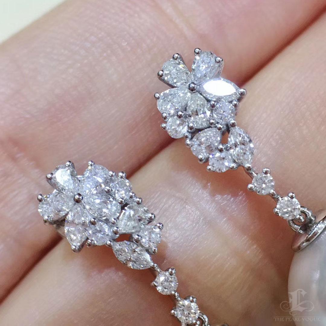 Women's 【Vine Symphony】Diamond Bloom Aurora South Sea Pearl Gala Earrings For Sale