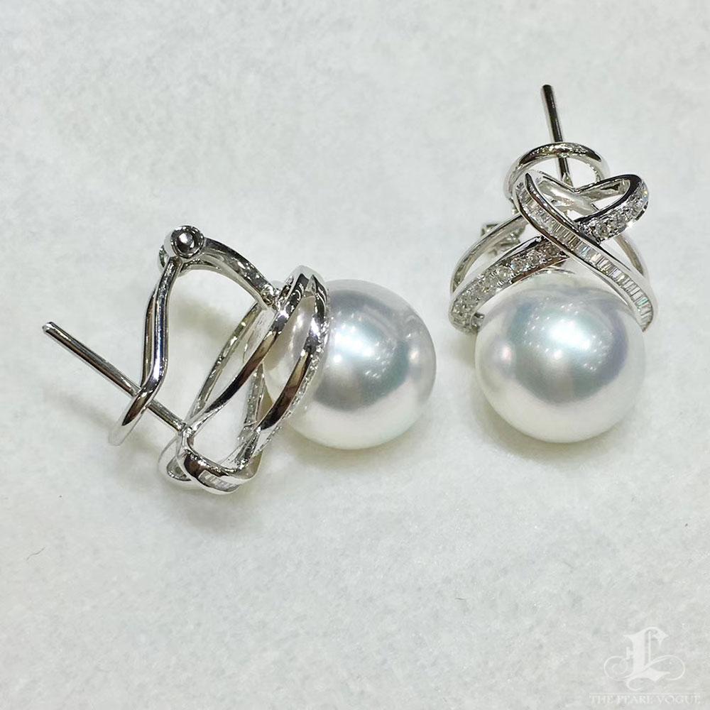 【Crown Radiance】X-Cross Aurora South Sea Pearl Diamond Earrings For Sale 2