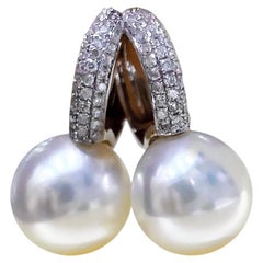 【Crown Radiance】Pavé Boucles d'oreilles de bureau en perles de mer du Sud Aurora