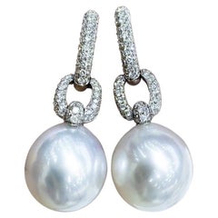 【Sculpted Geometry】Double Link Aurora Südsee Perle Diamant Ohrringe