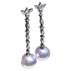 【Vine Symphony】 Blossom Aurora South Sea Pearl Diamond Earrings