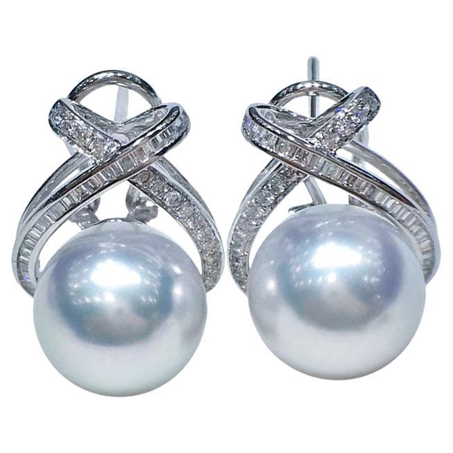【Crown Radiance】X-Cross Aurora South Sea Pearl Diamond Earrings
