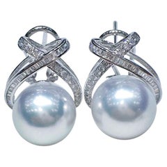【Crown Radiance】X-Cross Aurora South Sea Pearl Diamond Earrings