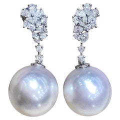 【Vine Symphony】Diamond Bloom Aurora South Sea Pearl Gala Earrings