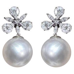 【Crown Radiance】Blossom Crown Aurora South Sea Pearl Diamond Stud Earrings
