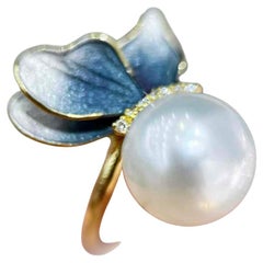 Blossom Aurora South Sea Pearl Diamond Dust Butterfly Ring