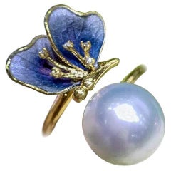 Diamond-Dust Butterfly Aurora South Sea Pearl Diamond Ring