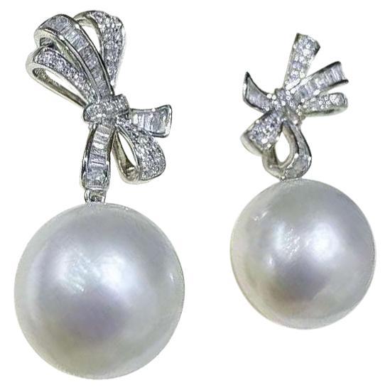 【Crown Radiance】Ribbon Grace Aurora South Sea Pearl Diamond Earrings