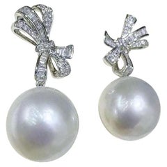 【Crown Radiance】Ribbon Grace Aurora South Sea Pearl Diamond Earrings