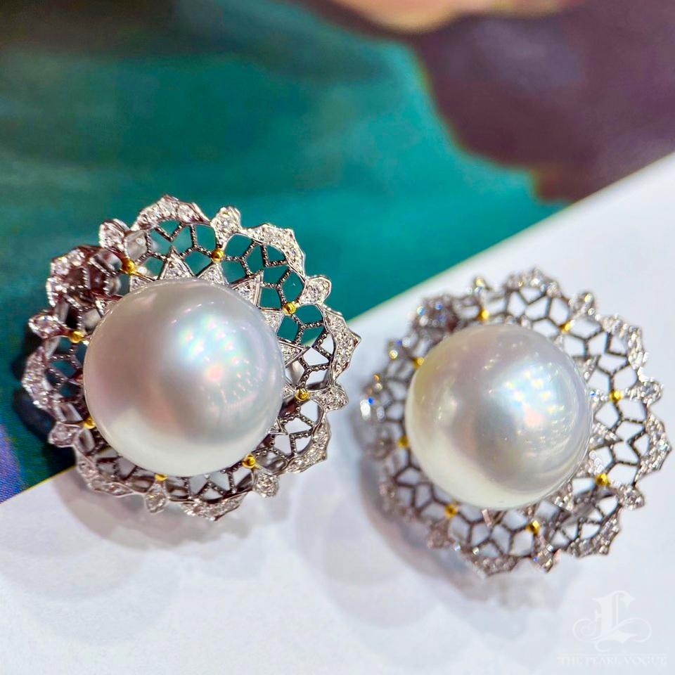 Crown Radiance】Aurora Tricolor Lattice Südsee Perlen Diamant Ohrringe im Zustand „Neu“ im Angebot in New York, NY
