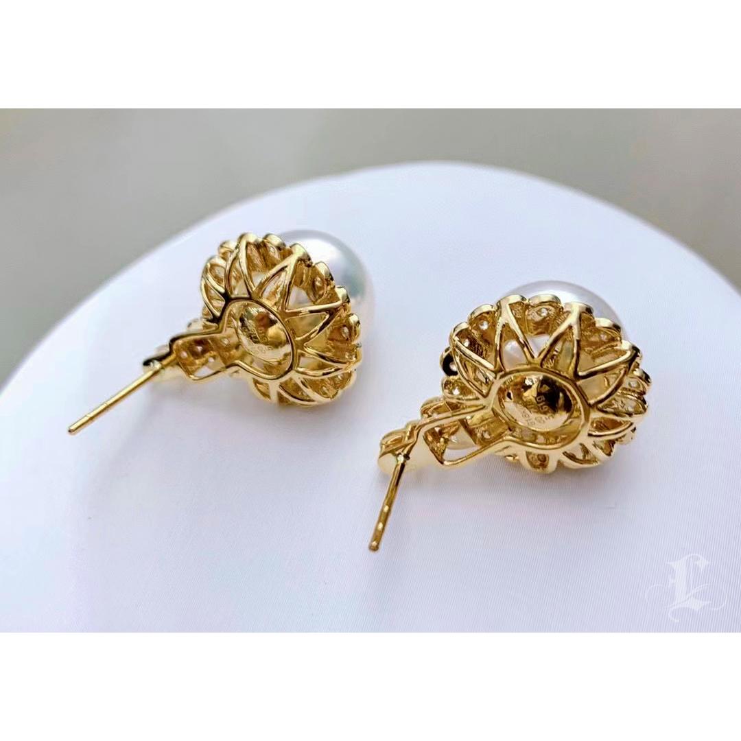 【Crown Radiance】Golden Halo Aurora South Sea Pearl Diamond Earrings For Sale 3