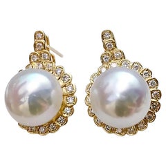 Crown Radiance】Goldener Halo Aurora Südsee Perle Diamant Ohrringe