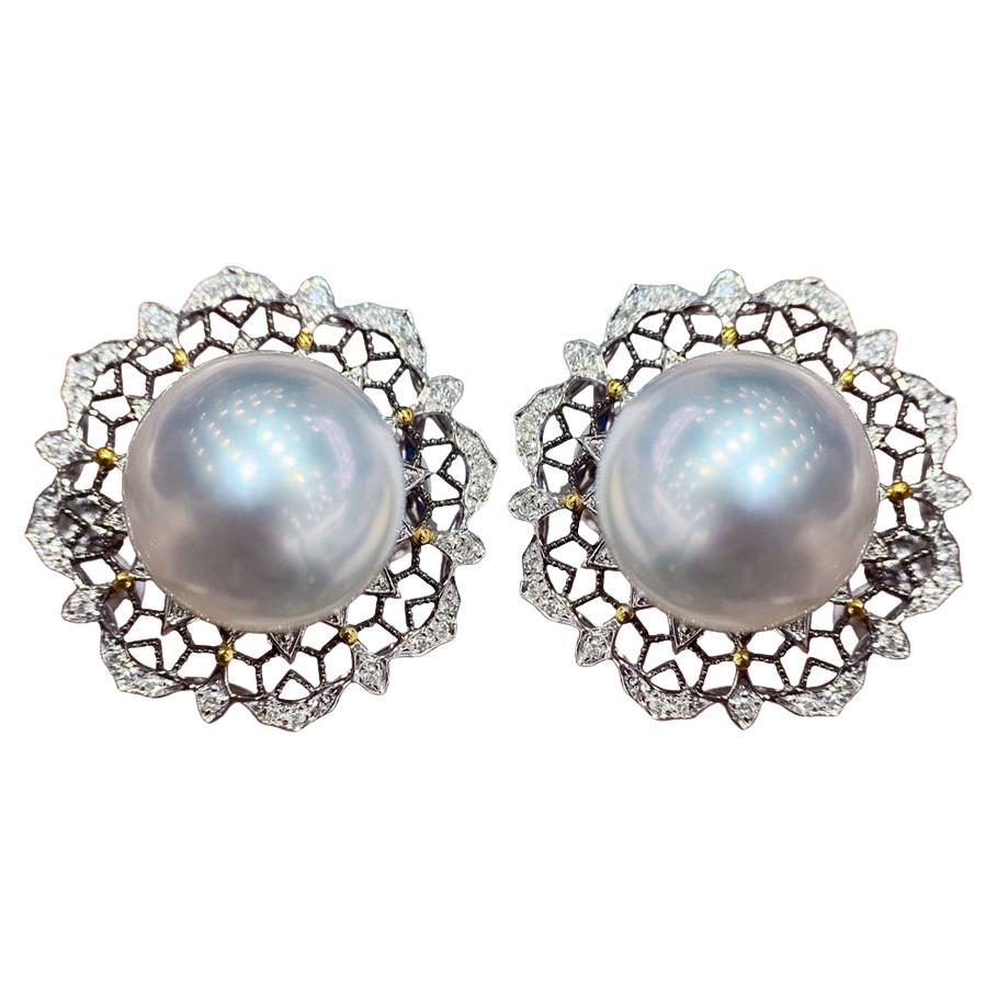 【Crown Radiance】Aurora Tricolor Lattice South Sea Pearl Diamond Earrings