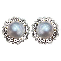 【Crown Radiance】Aurora Tricolor Lattice South Sea Pearl Diamond Earrings