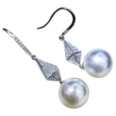 【Sculpted Geometry】Geometric Line Aurora South Sea Pearl Evening Earrings