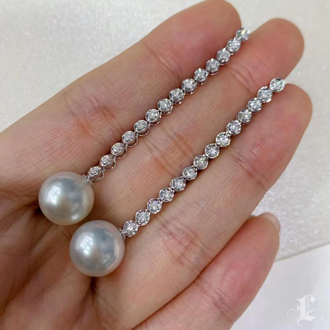 De las mujeres 【Lustre Arco】Diamante Línea Aurora Pendientes Gota Perla Mar del Sur en venta