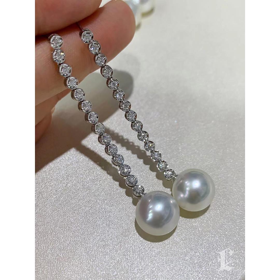 【Lustre Arco】Diamante Línea Aurora Pendientes Gota Perla Mar del Sur en venta 2