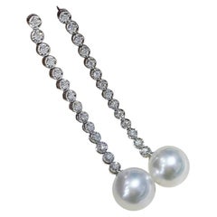 【Lustre Arc】Diamond Line Aurora South Sea Pearl Drop Earrings