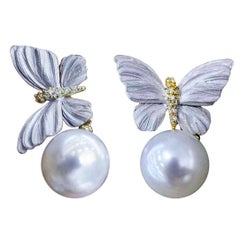 Flutterlight Diamond Dust & Aurora South Sea Pearl Butterfly Earrings