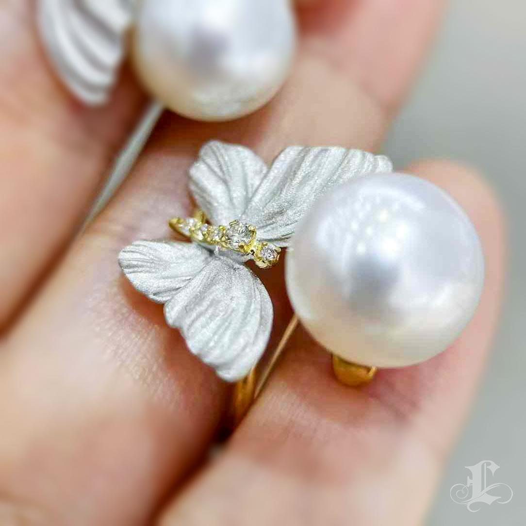 Women's Flutterlight Diamond Dust & Aurora South Sea Pearl Butterfly Earrings