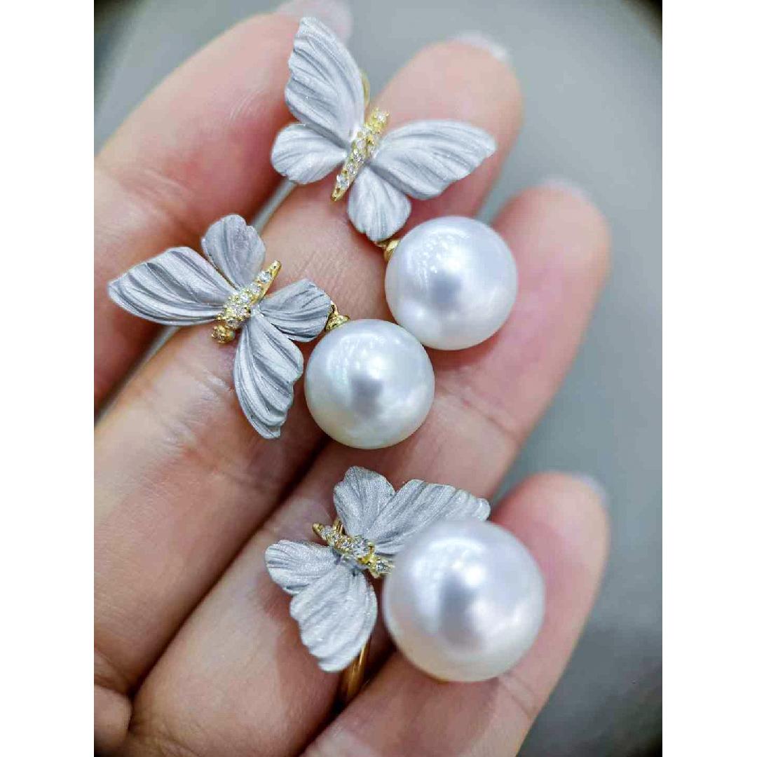 Flutterlight Diamond Dust & Aurora South Sea Pearl Butterfly Earrings 1