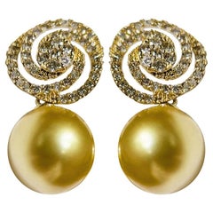 【Crown Radiance】Golden Spiral Aurora South Sea Pearl Diamond Earrings