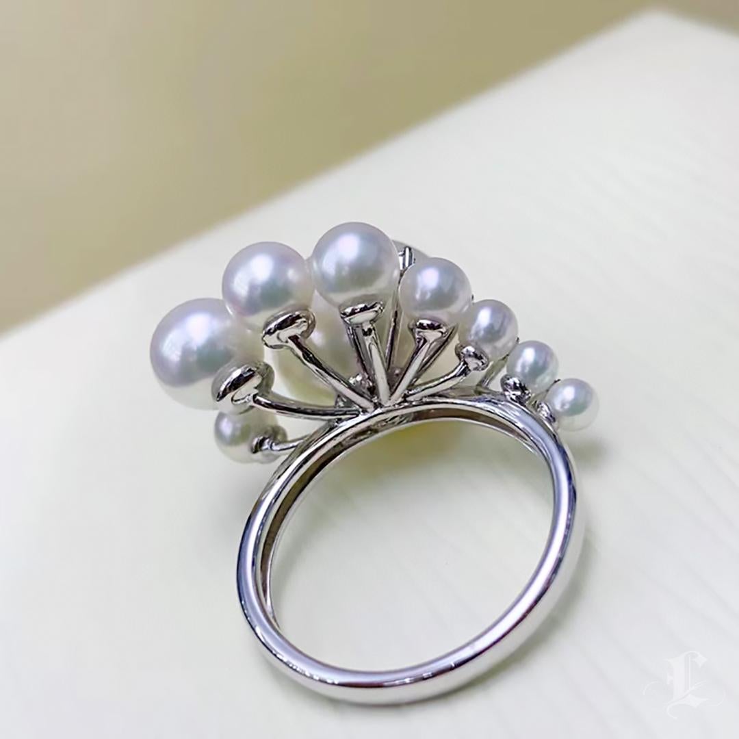 【Lustre Arc】Modern Aurora South Sea Pearl & Akoya Diamond Cluster Ring For Sale 2