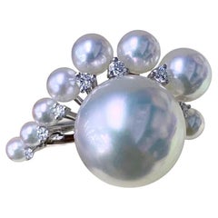 【Lustre Arc】Modern Aurora South Sea Pearl & Akoya Diamond Cluster Ring