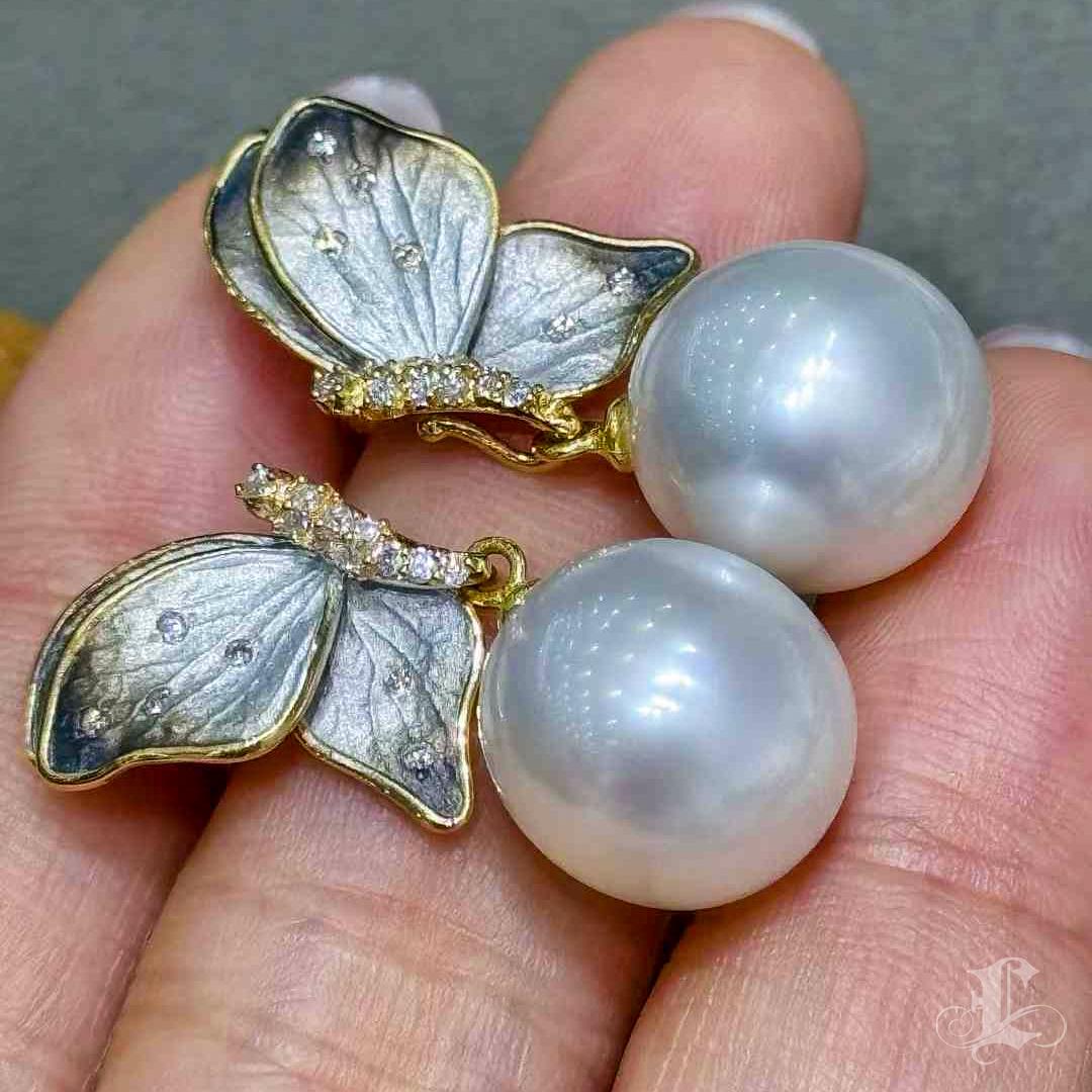 Whispering Wings Aurora South Sea Pearl Diamond Dush Earrings 1