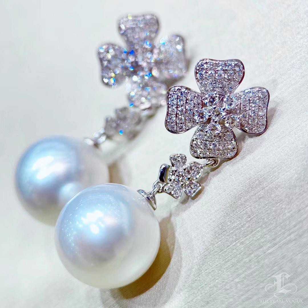 Women's 【Vine Symphony】Lucky Clover Aurora South Sea Pearl Diamond Earrings For Sale