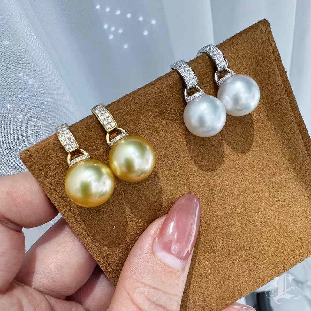 Women's 【Sculpted Geometry】Aurora South Sea Pearl Diamond Drop Earrings – White or Golde For Sale