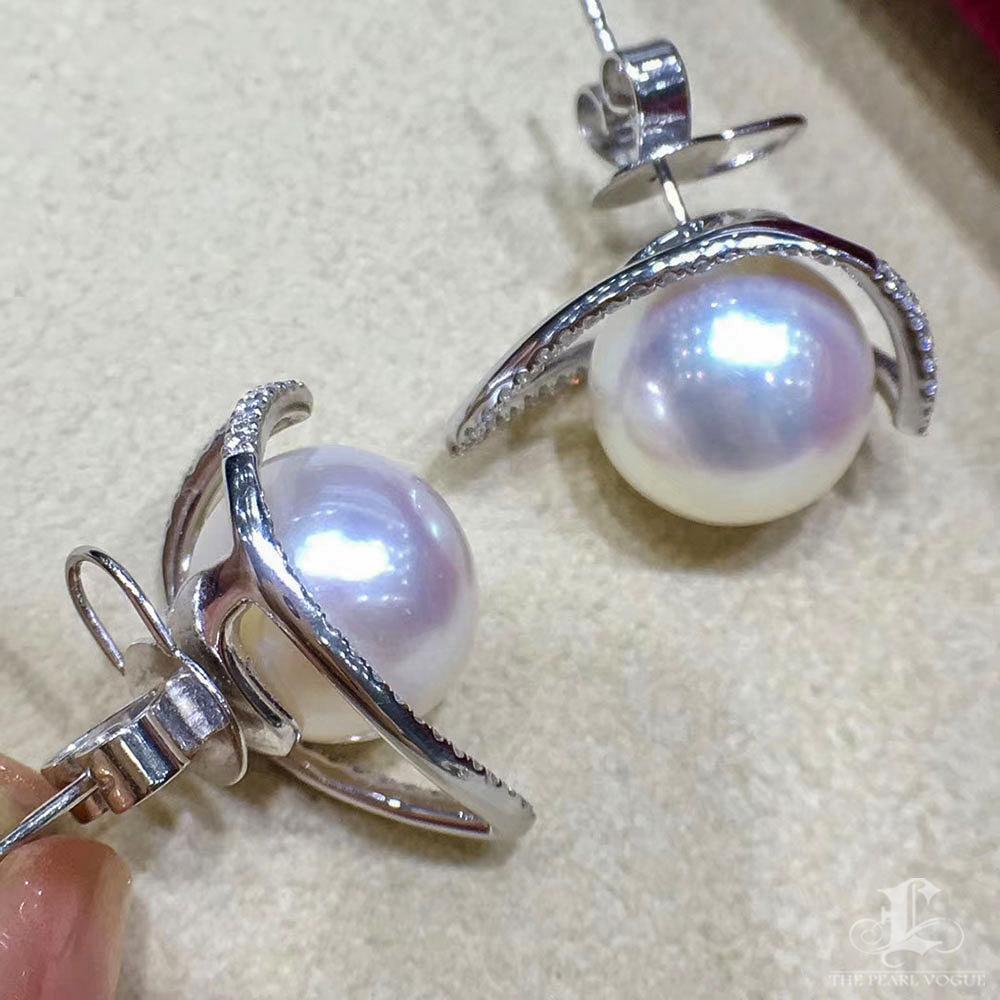 【Sculpted Geometry】Teardrop Halo Aurora South Sea Pearl Evening Earrings For Sale 1
