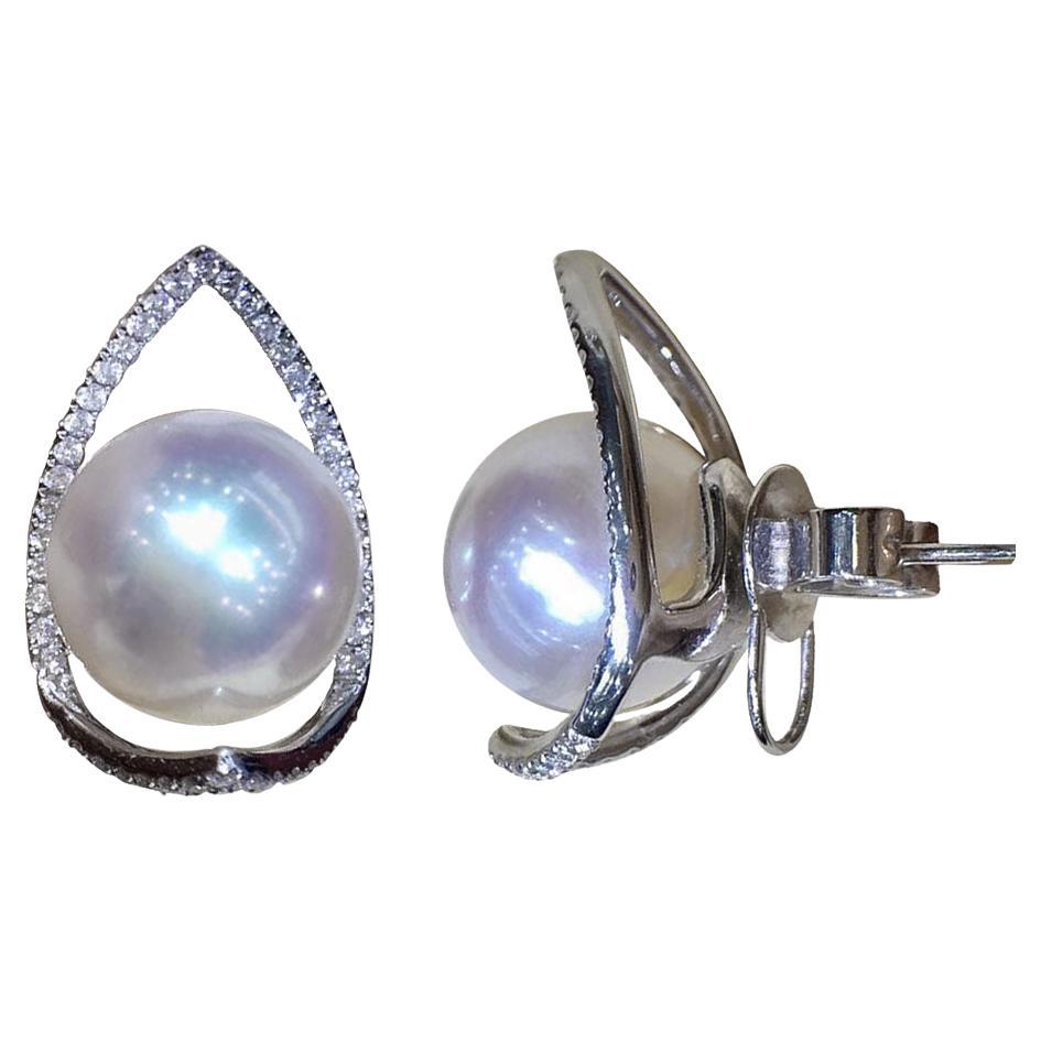 【Sculpted Geometry】Teardrop Halo Aurora South Sea Pearl Evening Earrings For Sale