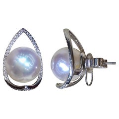 【Sculpted Geometry】Teardrop Halo Aurora South Sea Pearl Evening Earrings