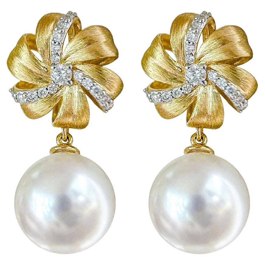 【Crown Radiance】Golden Bloom Aurora South Sea Pearl Diamond Gala Earrings For Sale