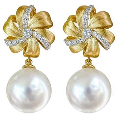 【Crown Radiance】Golden Bloom Aurora South Sea Pearl Diamond Gala Earrings
