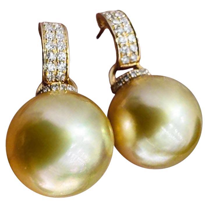 【Sculpted Geometry】Aurora South Sea Pearl Diamond Drop Earrings – White or Golde For Sale