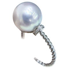 【Sculpted Geometry】Twist-Band Aurora South Sea Pearl Diamond Cocktail Ring