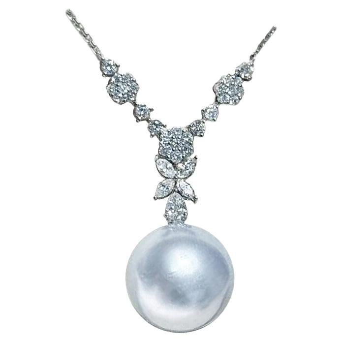 【Crown Radiance】Frost Branch Aurora South Sea Pearl Diamond Pendant Necklace