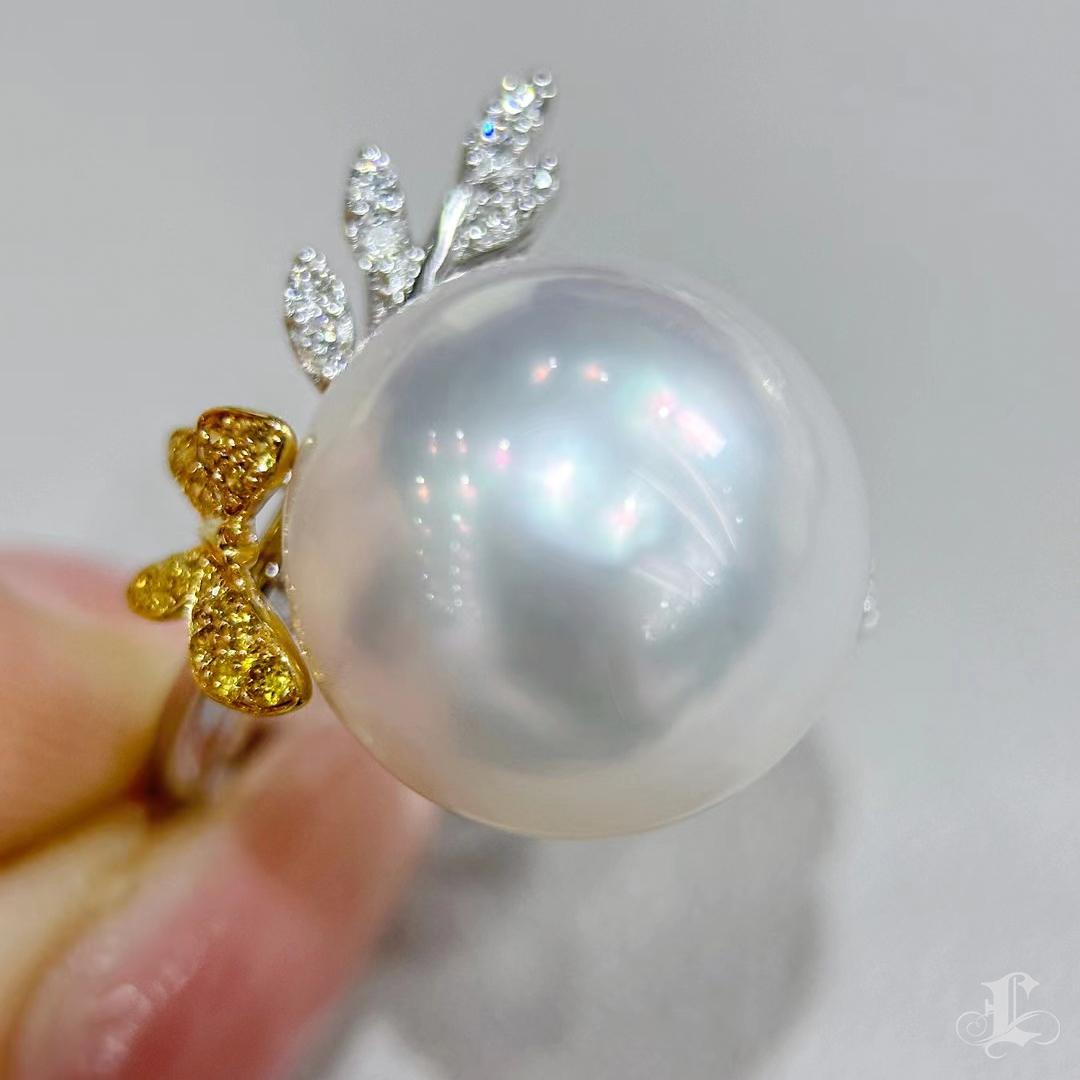 Vine Symphony】Butterfly Garden Aurora Südsee Perle Diamant Ring im Angebot 3