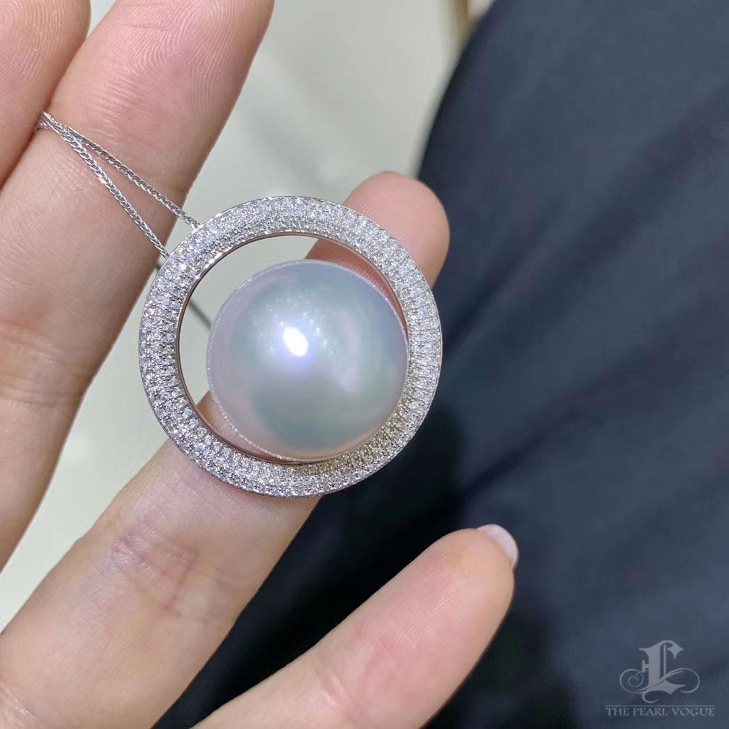 【Sculpt Geometry】Celestial Halo Aurora South Sea Pearl Diamond Pendentif en vente 5