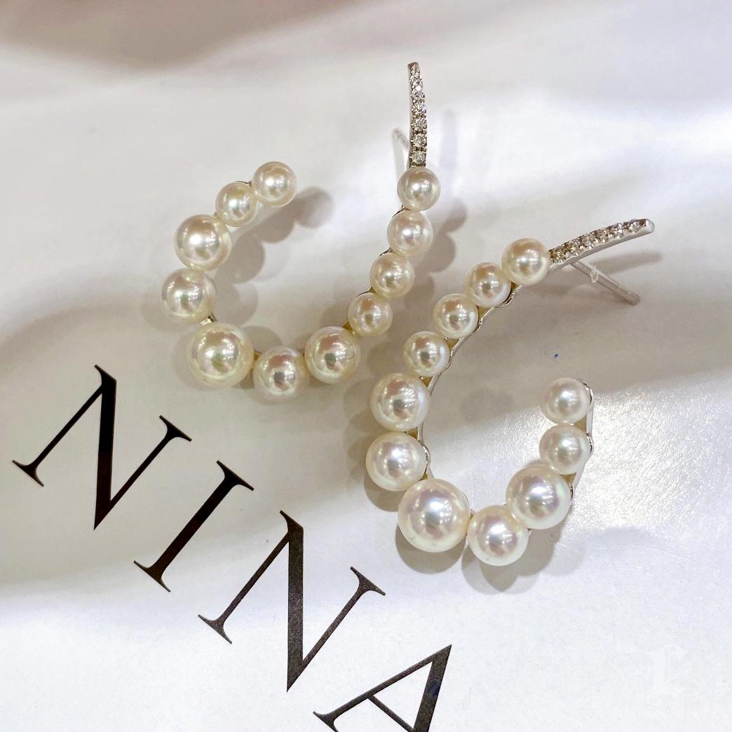 Women's 【Sculpted Geometry 】Sculptural Arc Aurora Akoya Pearl & Diamond Earrings For Sale